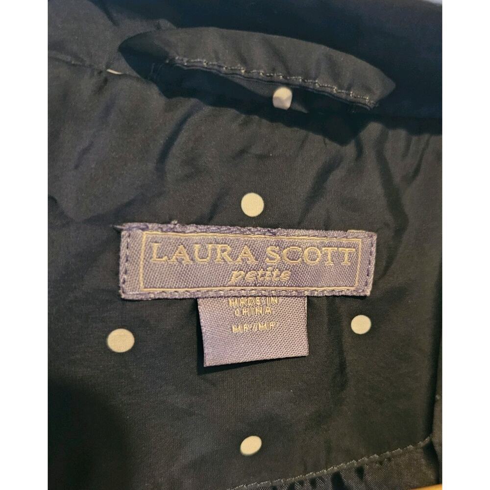Laura Scott Petite MP Navy/White Polka Dot Zip Snap Rain Jacket Drawstring Waist - Picture 5 of 5